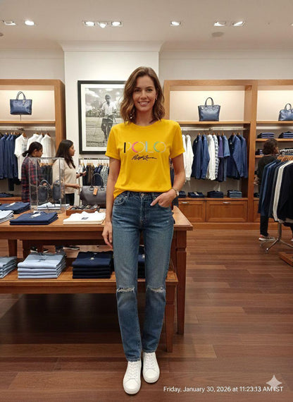 Premium yellow women's t shirt with appliqué work