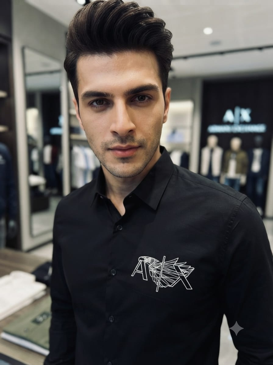 ARMANI 2026 premium black shirt detailed view