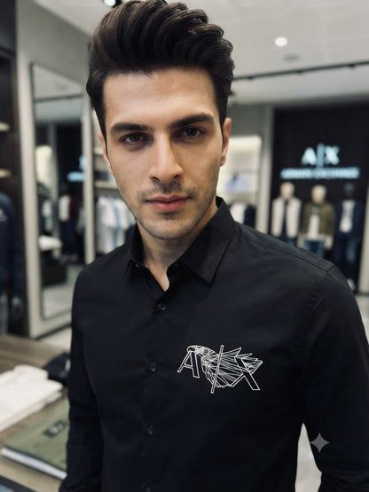 ARMANI 2026 premium black shirt detailed view