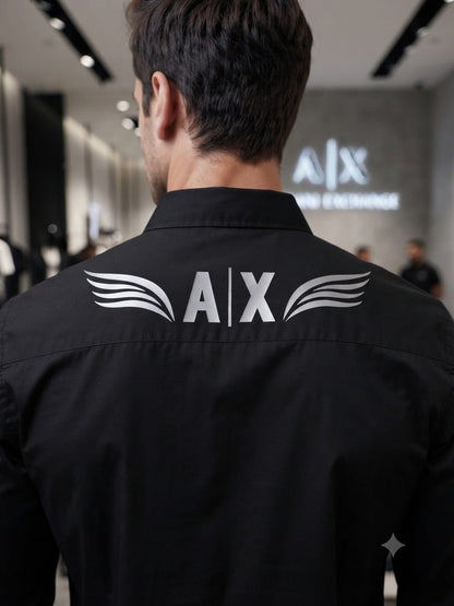 ARMANI 2026 premium black shirt detailed view