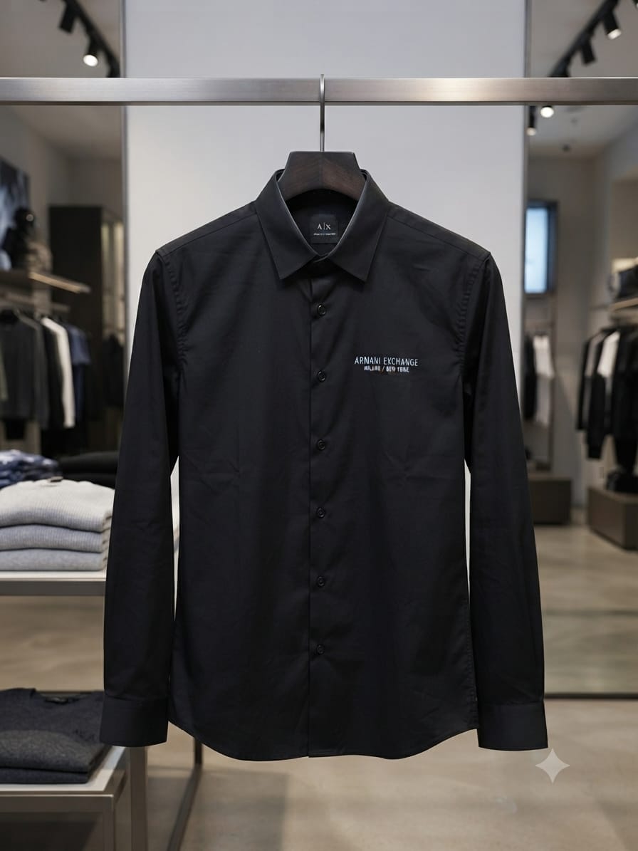 ARMANI 2026 premium black fashion shirt front view