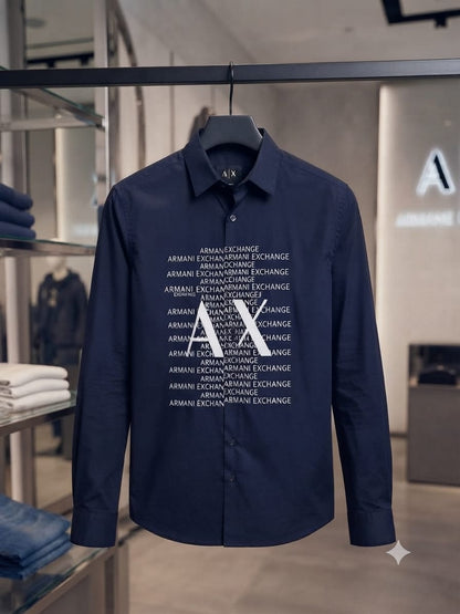 ARMANI 2026 premium blue fashion shirt front view