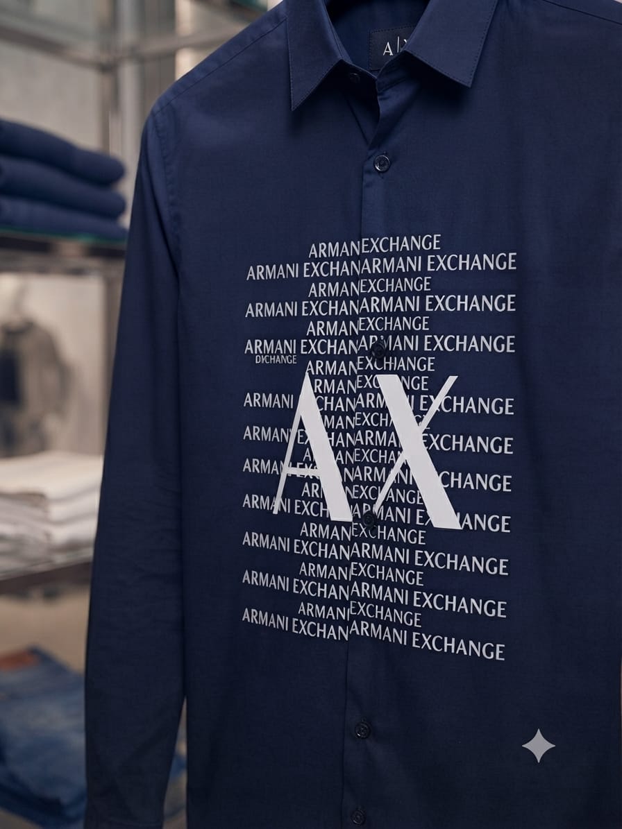 ARMANI 2026 premium blue shirt detailed view