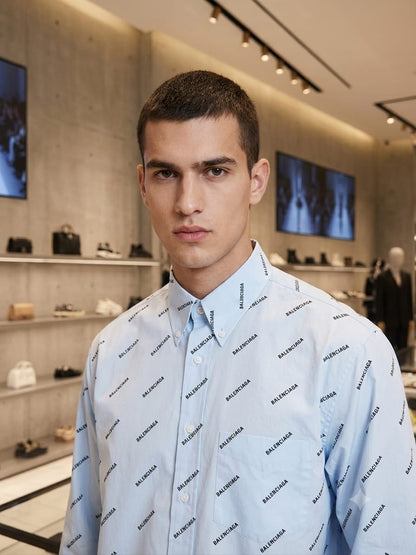BALENCIAGA 2026 sky blue premium shirt detailed fabric view
