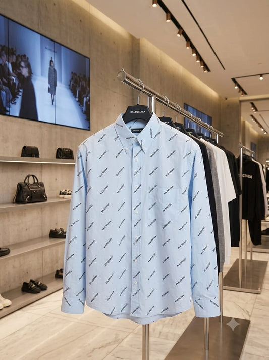 BALENCIAGA 2026 premium sky blue cotton shirt regular fit front view