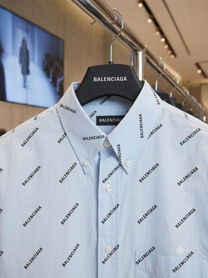 BALENCIAGA 2026 sky blue twill shirt all-over needle thread work