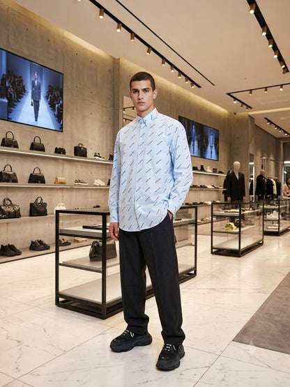 BALENCIAGA 2026 sky blue regular fit cotton shirt fashion wear