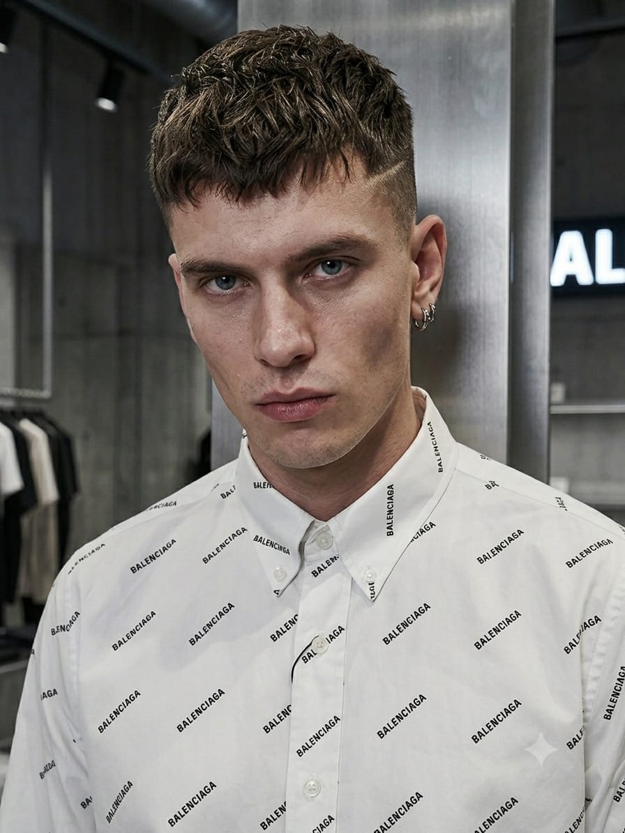 BALENCIAGA 2026 white twill shirt all-over needle thread work