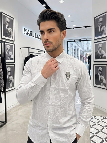 KARL 2026 white premium shirt detailed fabric view