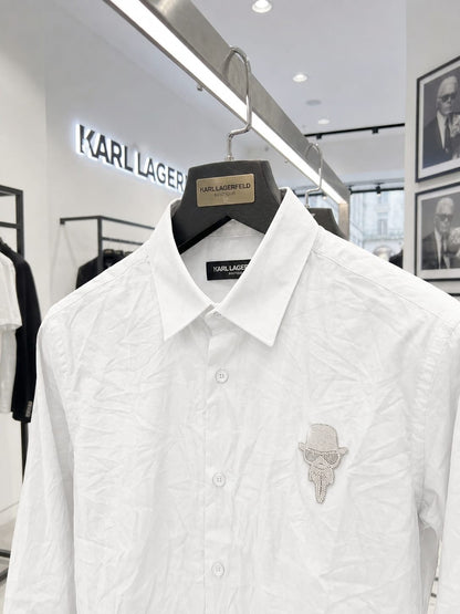 KARL 2026 white twill shirt with all-over needle thread work
