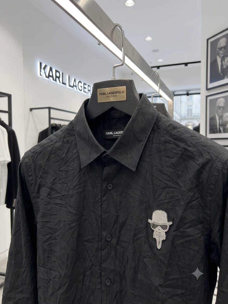 KARL 2026 black twill shirt with all-over needle thread work
