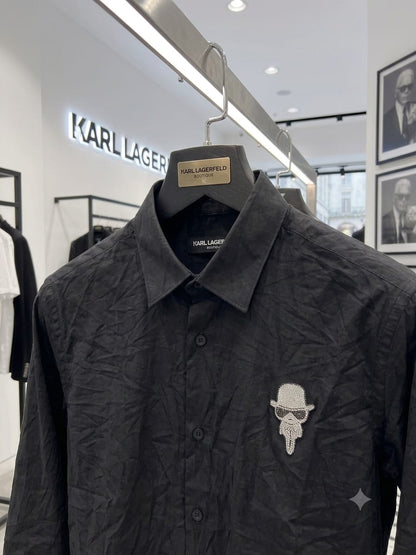 KARL 2026 black twill shirt with all-over needle thread work
