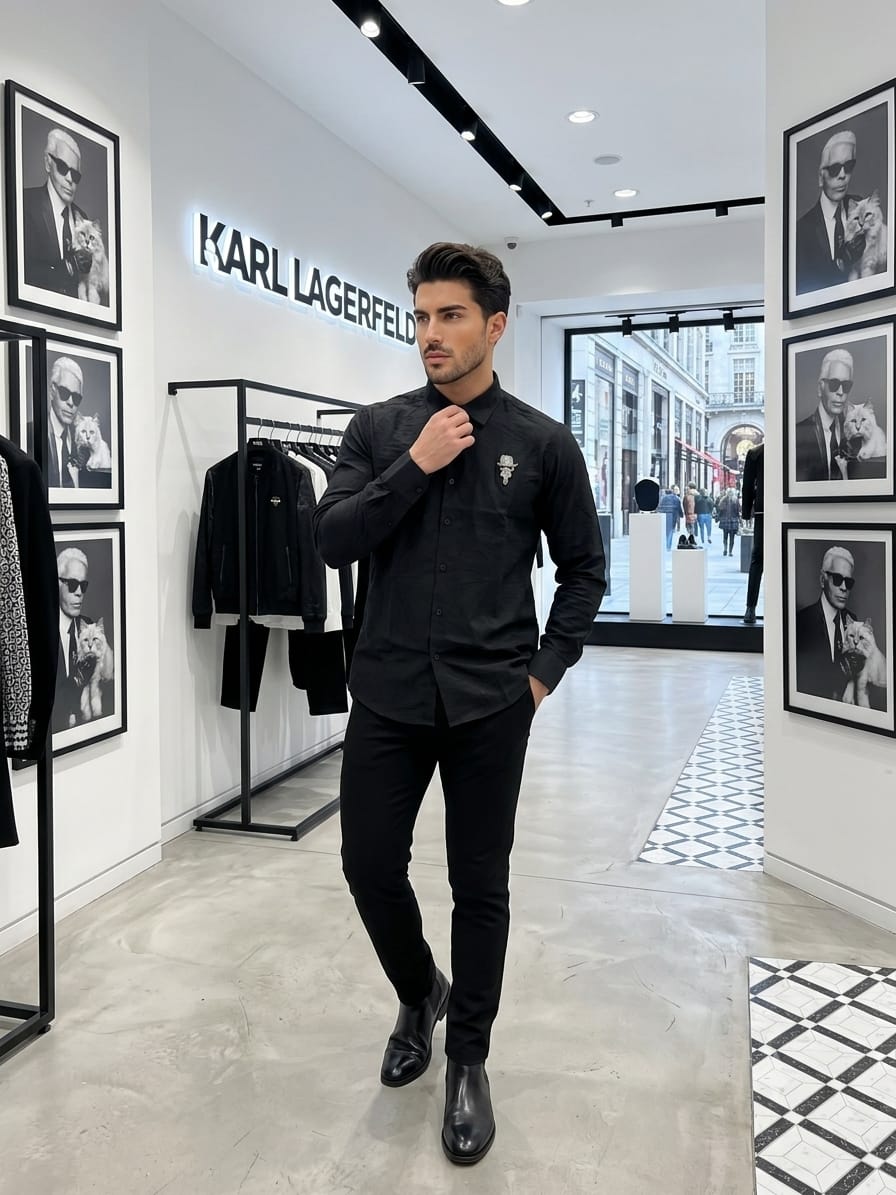 KARL 2026 black regular fit cotton shirt fashion wear