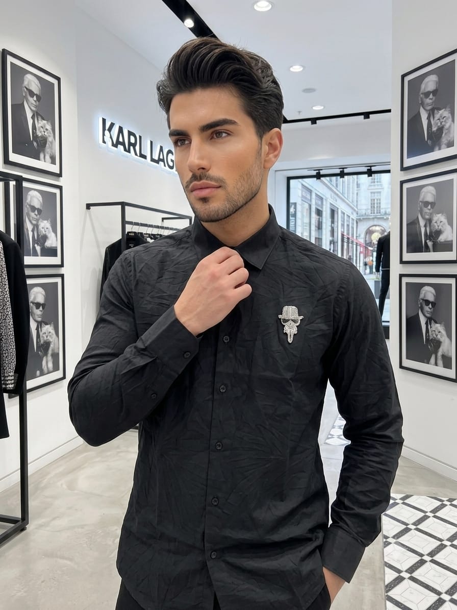 KARL 2026 black premium shirt detailed fabric view