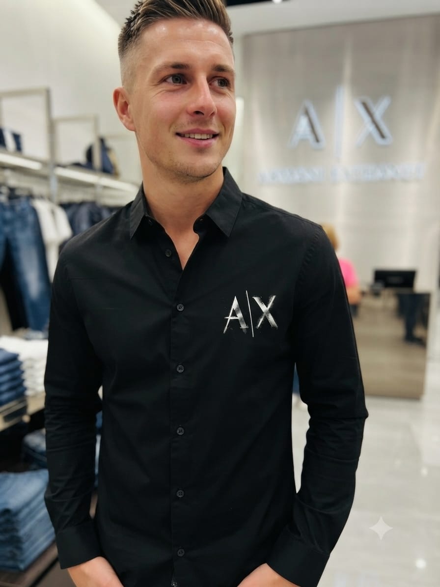 ARMANI 2026 premium black shirt detailed view