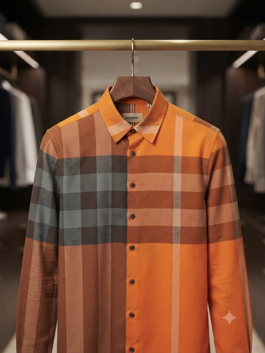 BURBERRY 2026 orange Oxford shirt 100 percent cotton fabric close up