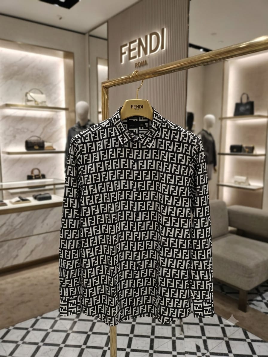 FENDI 2026 premium black cotton twill shirt regular fit front view