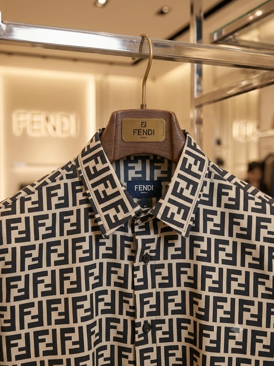 FENDI 2026 beige twill shirt premium fabric detailed view