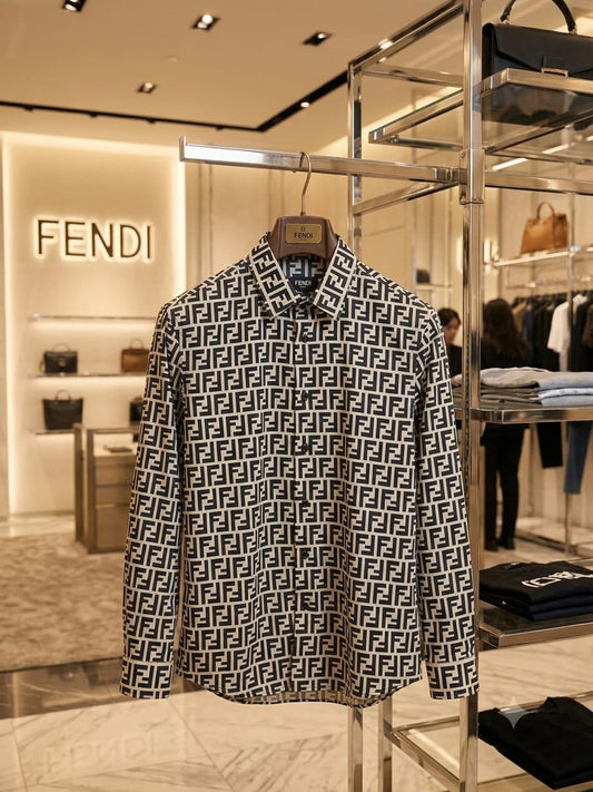 FENDI 2026 premium beige cotton twill shirt regular fit front view