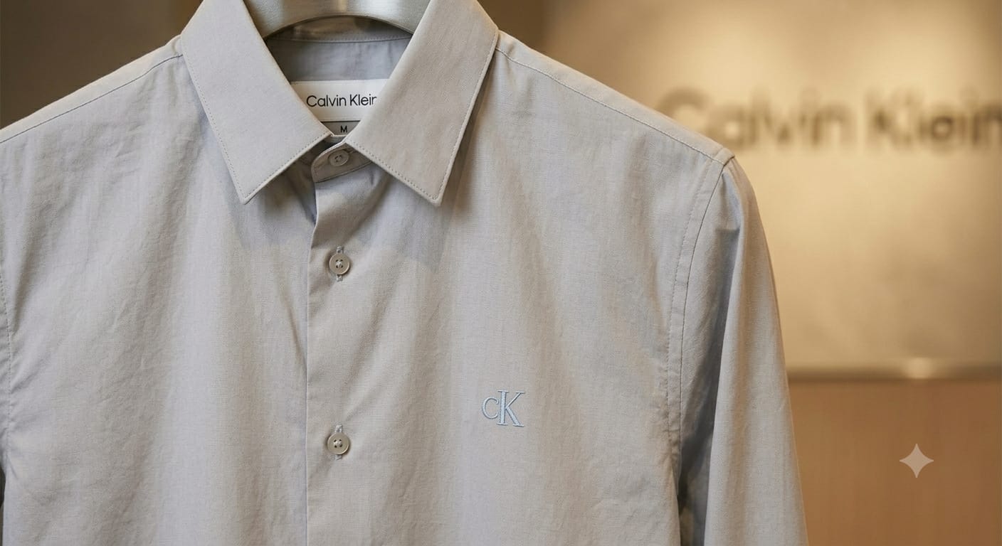 CALVIN KLEIN 2026 soft lavender shirt Raymond cotton lycra fabric close up