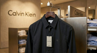 CALVIN KLEIN 2026 black shirt Raymond cotton lycra fabric close up
