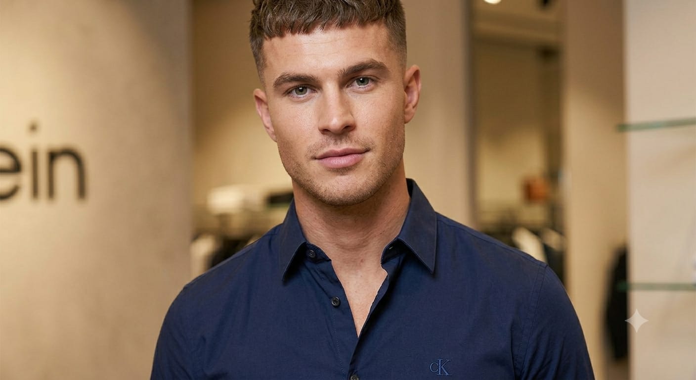 CALVIN KLEIN 2026 navy blue shirt Raymond cotton lycra fabric close up