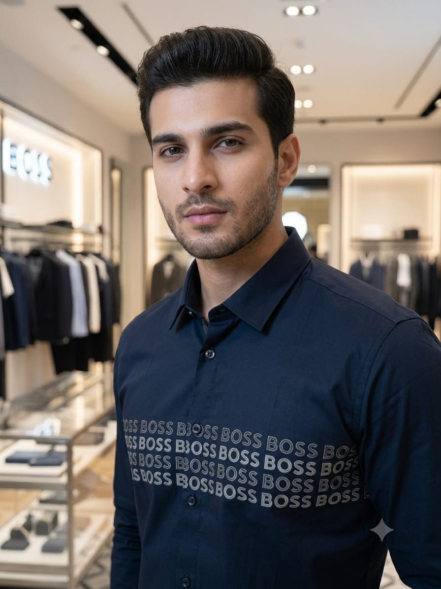 BOSS 2026 navy blue regular fit shirt original accessories
