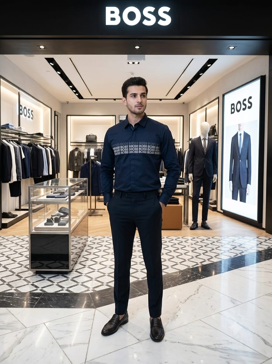 BOSS 2026 premium navy blue Oxford shirt fashion wear