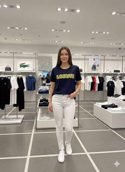 Premium navy blue women's t shirt with DTF print work