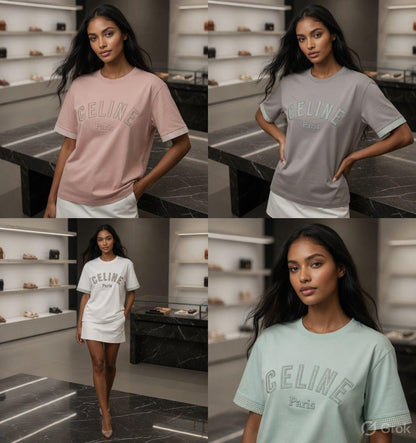 Celine women's oversized t shirts in pink, white, grey and sky blue
