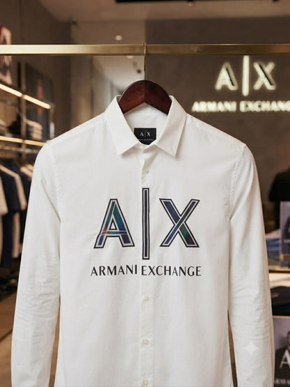 ARMANI EXCHANGE 2026 white shirt 100 percent cotton fabric close up
