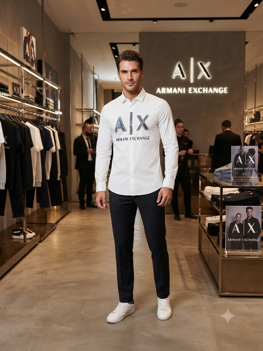 ARMANI EXCHANGE 2026 premium white cotton shirt fashion wear