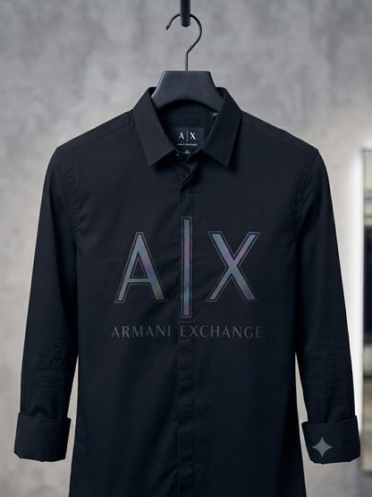 ARMANI EXCHANGE 2026 premium navy blue cotton shirt regular fit front view