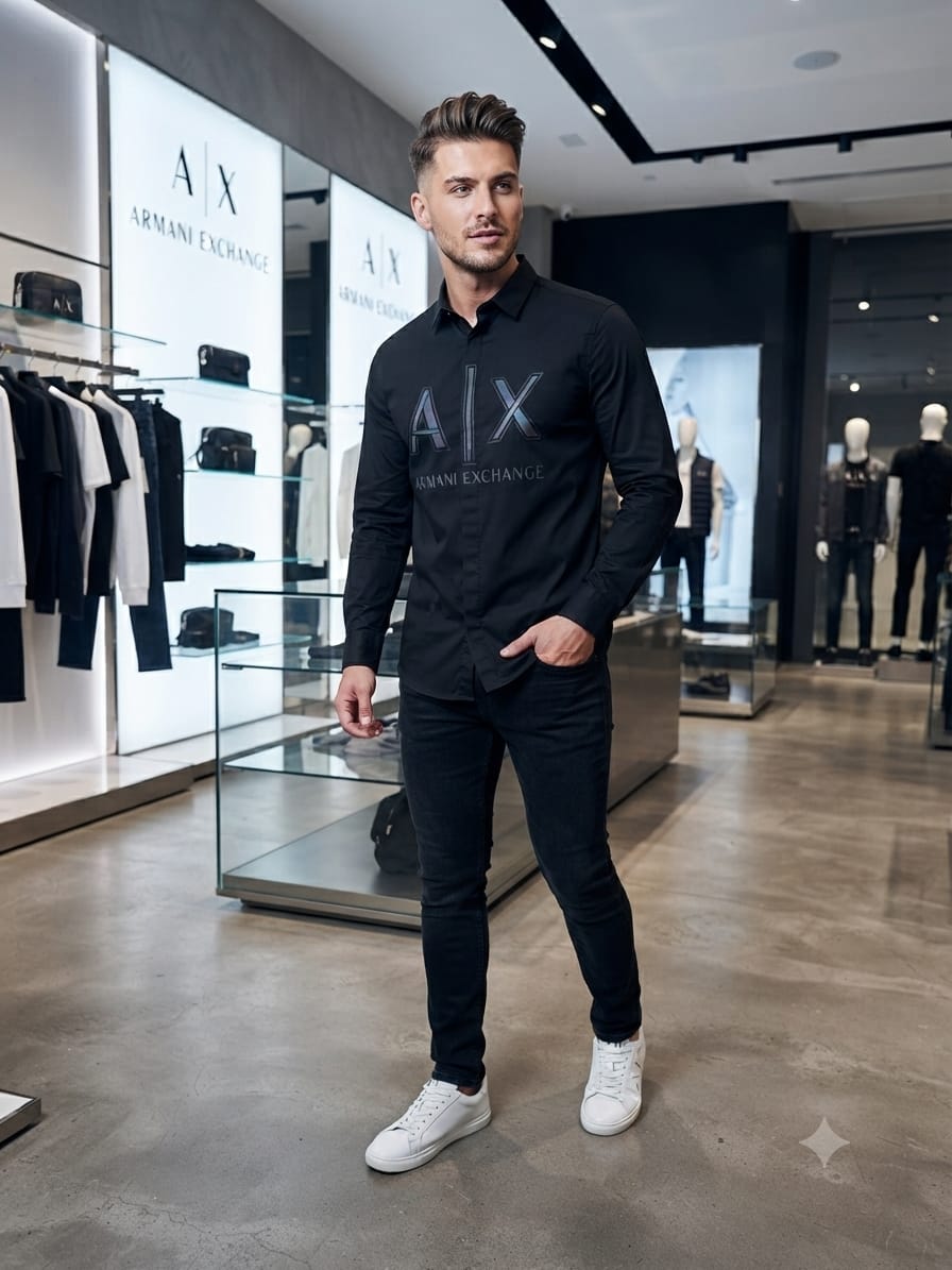 ARMANI EXCHANGE 2026 premium navy blue cotton shirt fashion wear