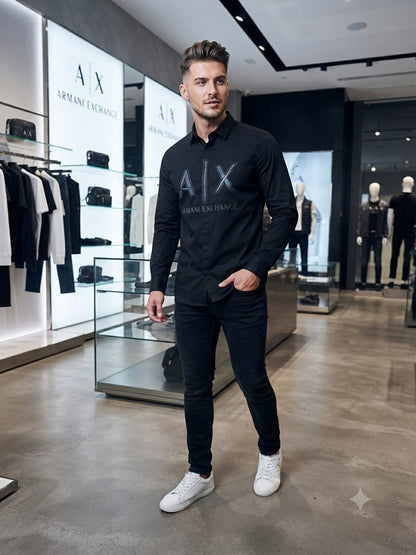 ARMANI EXCHANGE 2026 premium navy blue cotton shirt fashion wear
