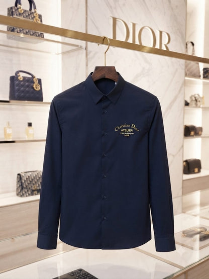 DIOR 2026 premium navy blue cotton shirt regular fit front view
