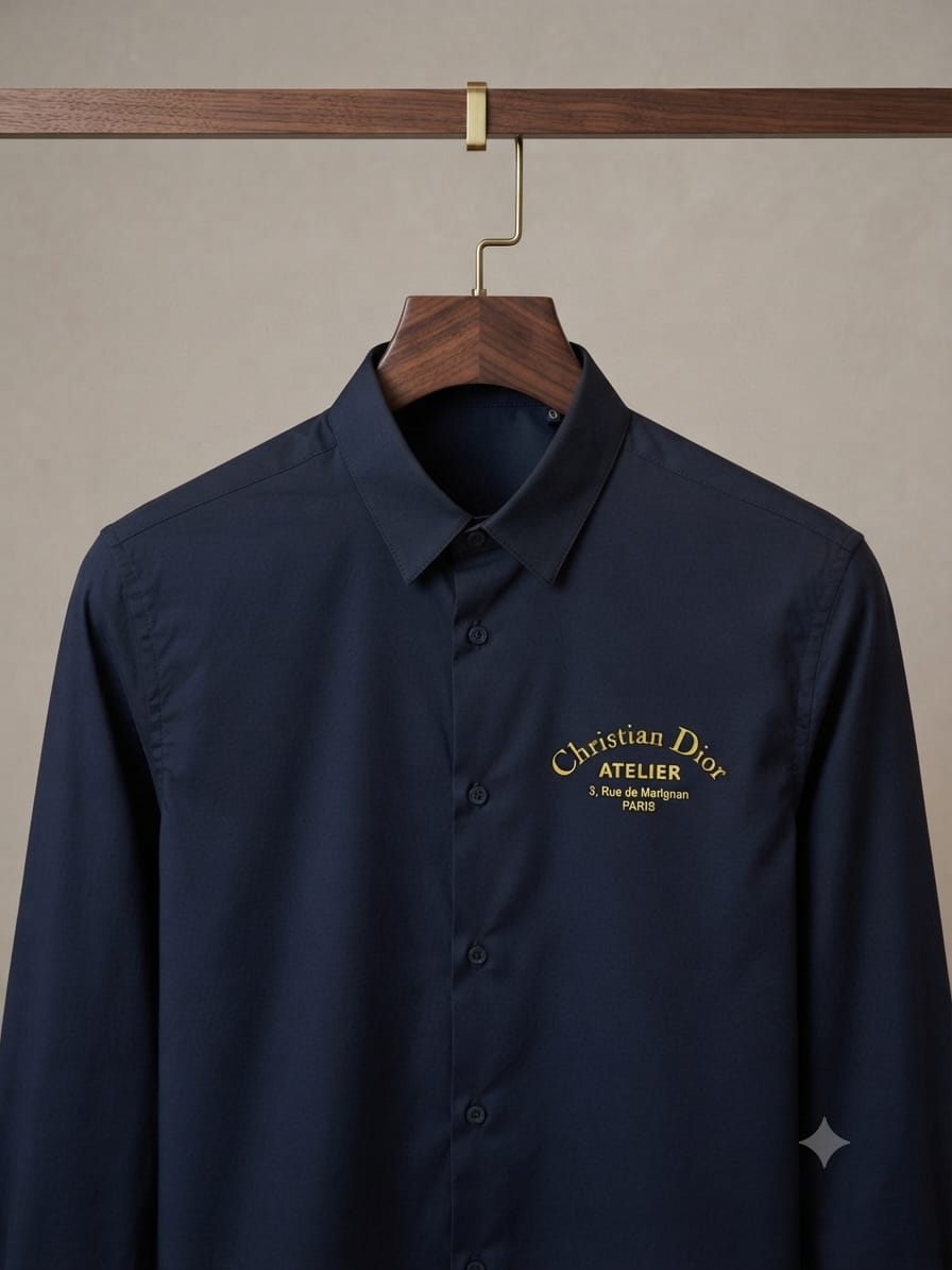 DIOR 2026 navy blue shirt 100 percent cotton mill-made fabric close up