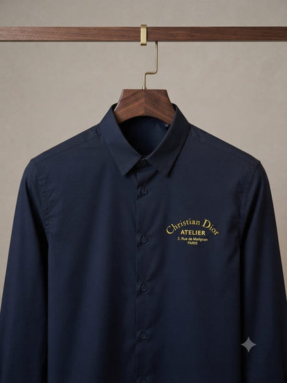 DIOR 2026 navy blue shirt 100 percent cotton mill-made fabric close up