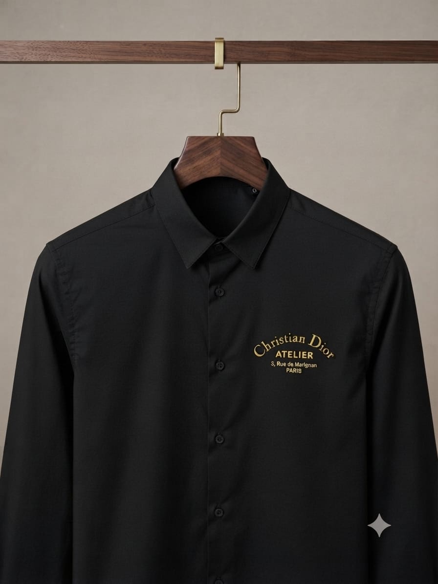 DIOR 2026 black shirt 100 percent cotton mill-made fabric close up