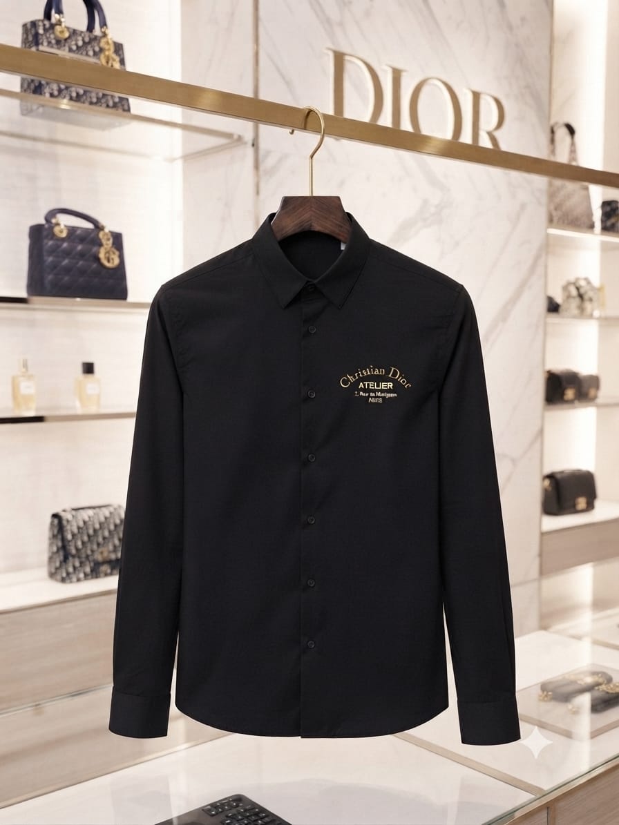 DIOR 2026 premium black cotton shirt regular fit front view