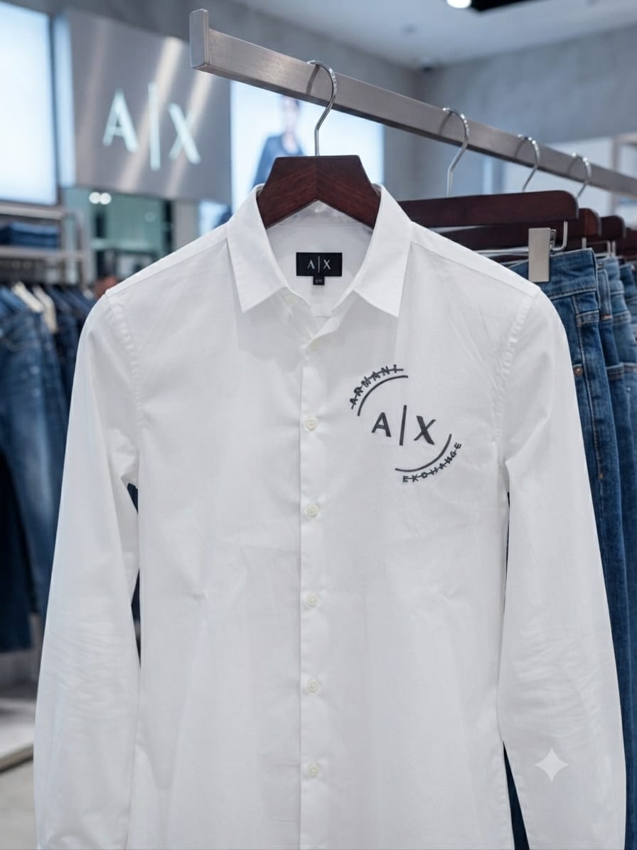 ARMANI EXCHANGE 2026 white shirt 100 percent cotton mill-made fabric close up