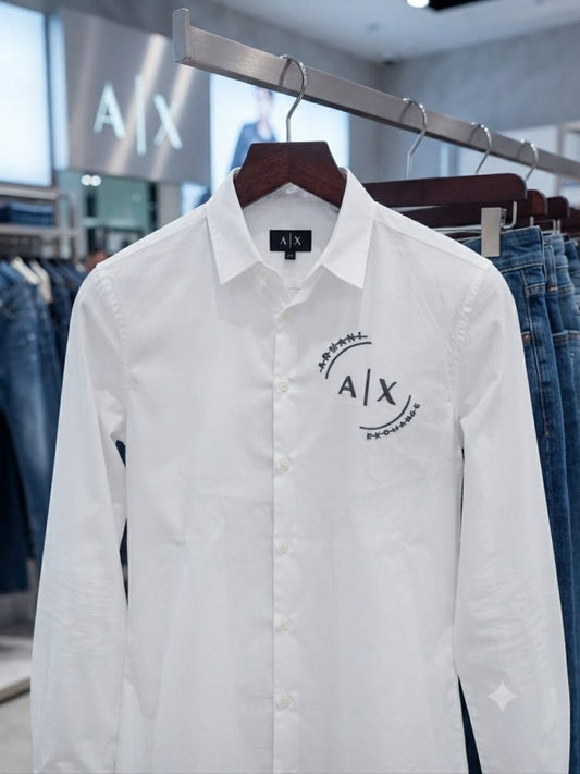 ARMANI EXCHANGE 2026 white shirt 100 percent cotton mill-made fabric close up