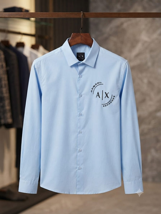 ARMANI EXCHANGE 2026 premium sky blue cotton shirt regular fit front view