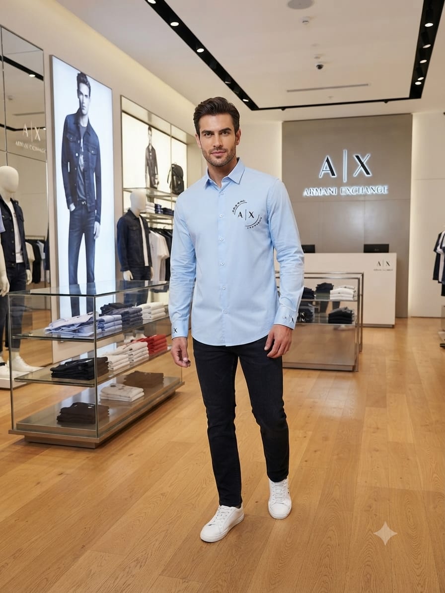 ARMANI EXCHANGE 2026 premium sky blue cotton shirt fashion wear
