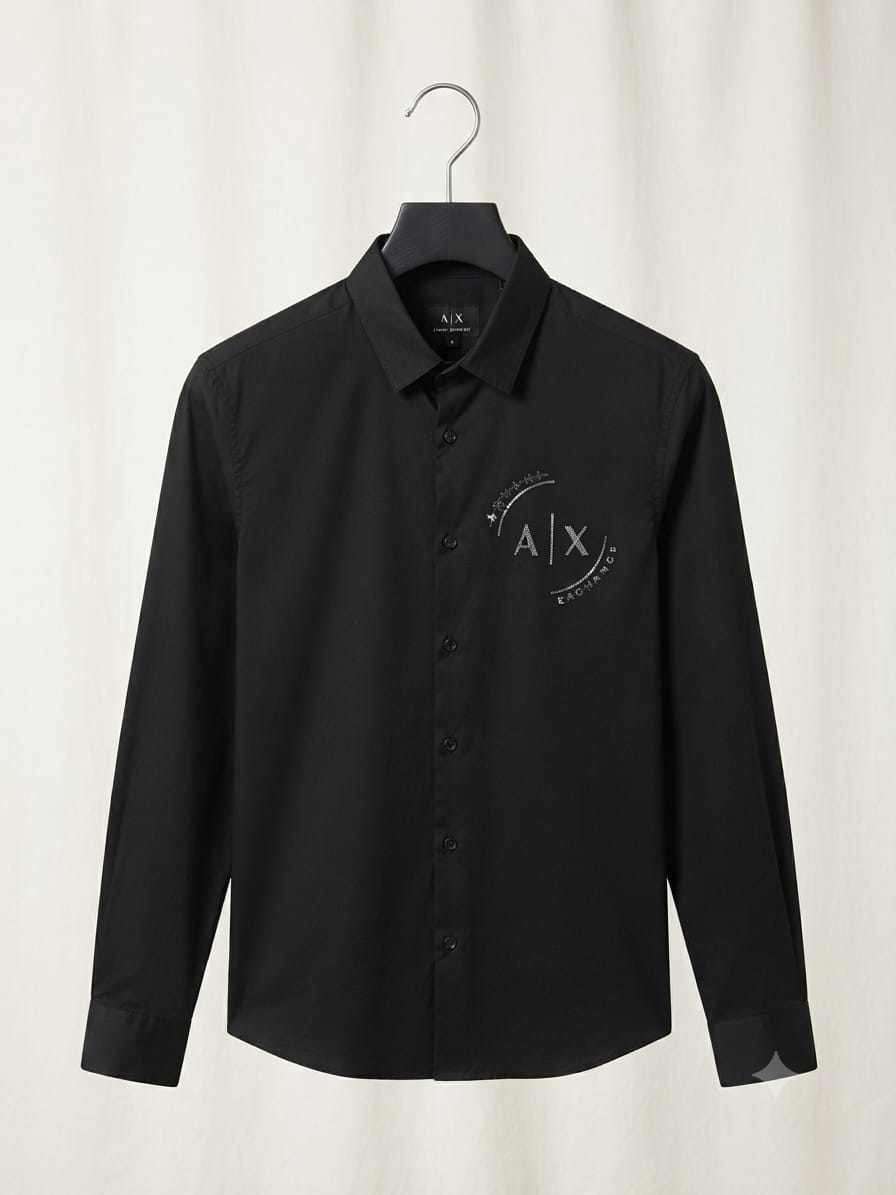 ARMANI EXCHANGE 2026 premium black cotton shirt regular fit front view