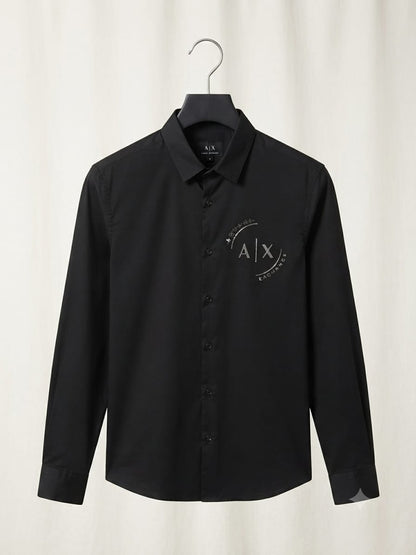 ARMANI EXCHANGE 2026 premium black cotton shirt regular fit front view