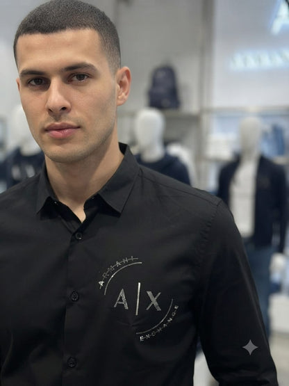 ARMANI EXCHANGE 2026 black regular fit shirt accessories intact