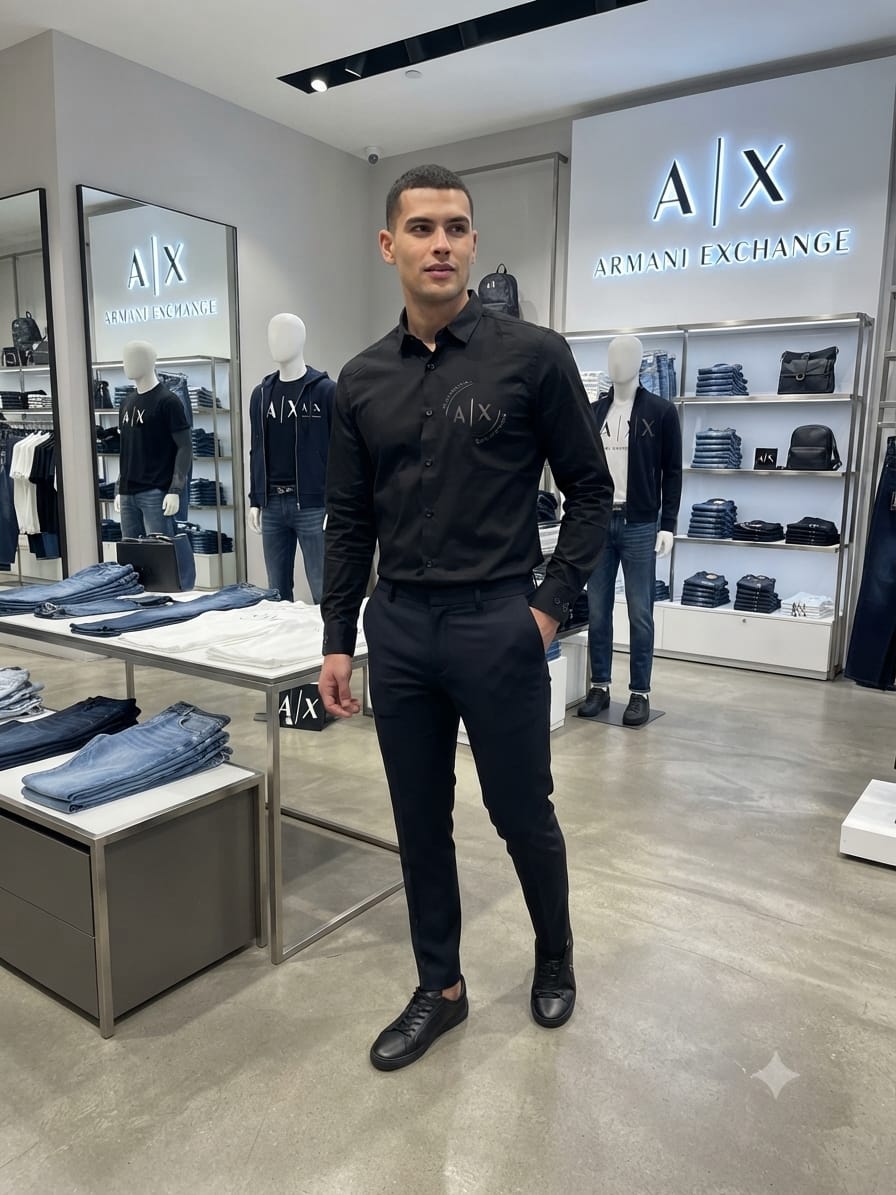 ARMANI EXCHANGE 2026 premium black cotton shirt fashion wear