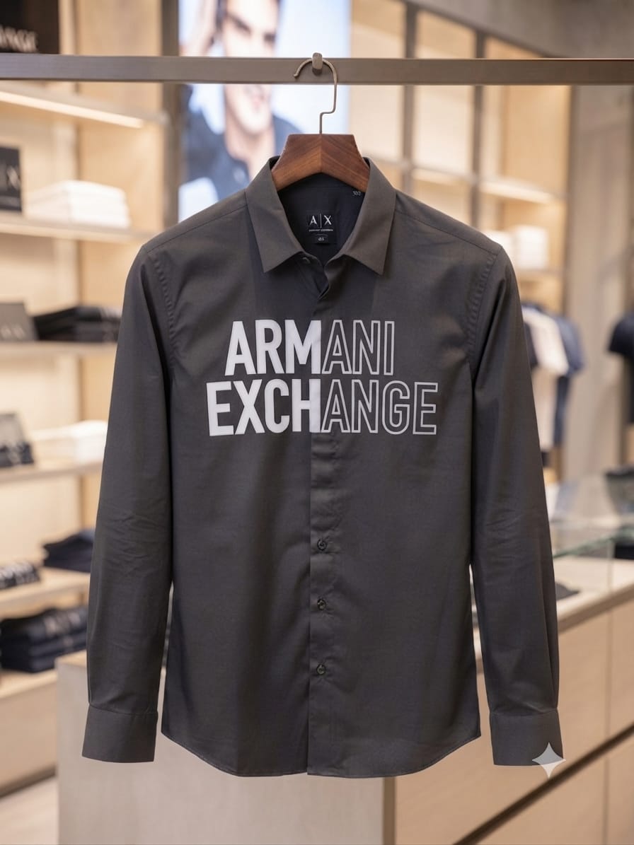 ARMANI EXCHANGE 2026 premium grey cotton shirt regular fit front view