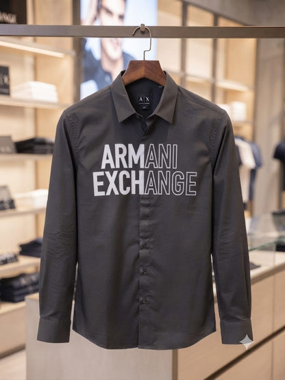 ARMANI EXCHANGE 2026 premium grey cotton shirt regular fit front view